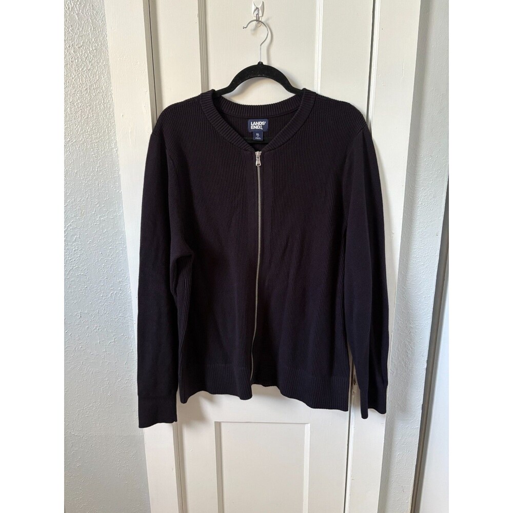 Lands’ End Women’s XL 18 Full Zip Sweater Cardigan Navy Layering Workwear Preppy